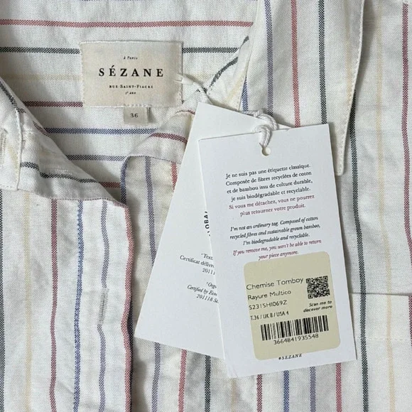 Sezane Pastel Striped Button Down Shirt - Picture 3 of 8